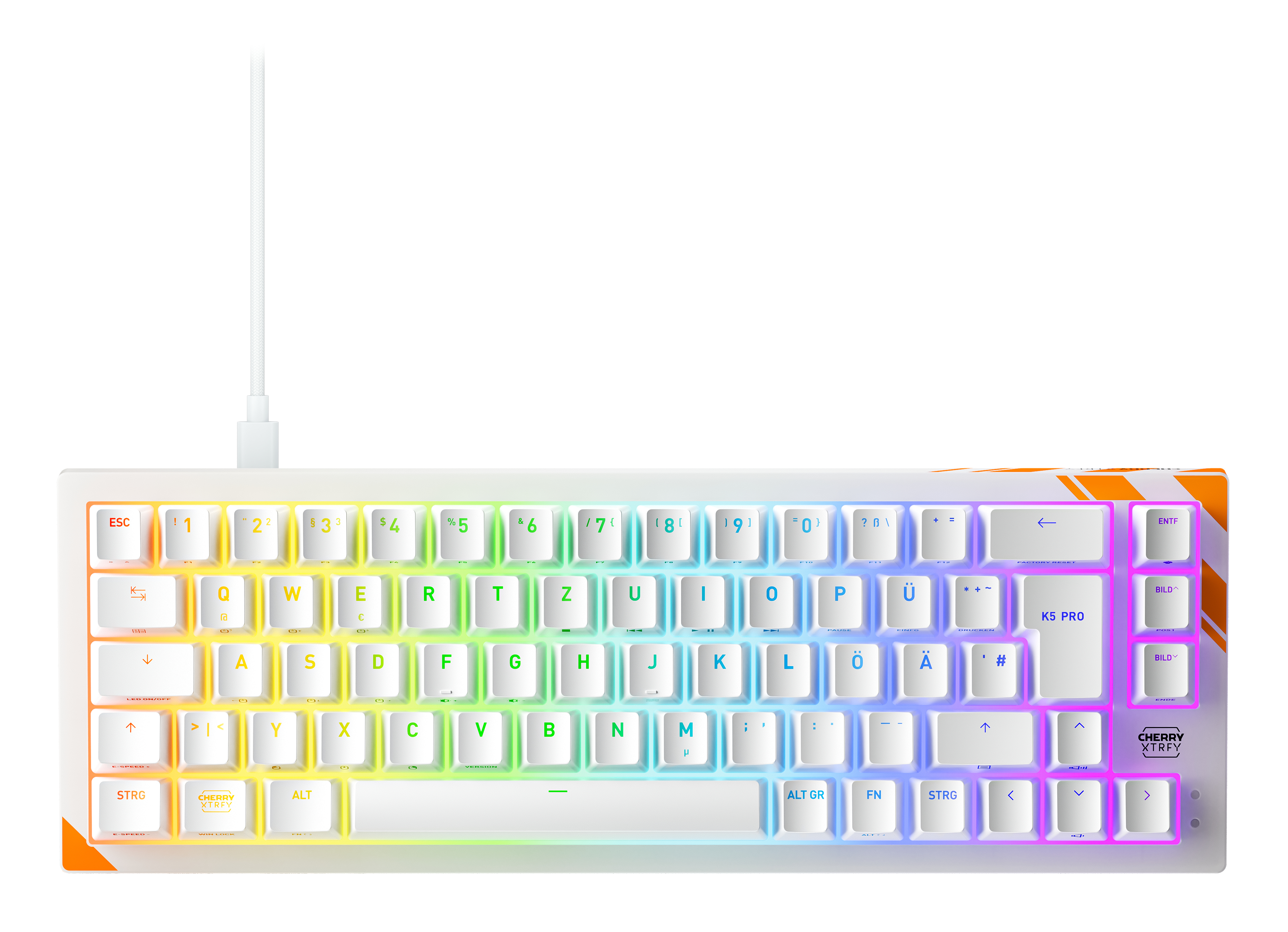 Cherry K5 PRO TMR COMPACT, Kabelgebunden, USB, Mechanischer Switch, QWERTZ, RGB-LED, Orange, Weiß