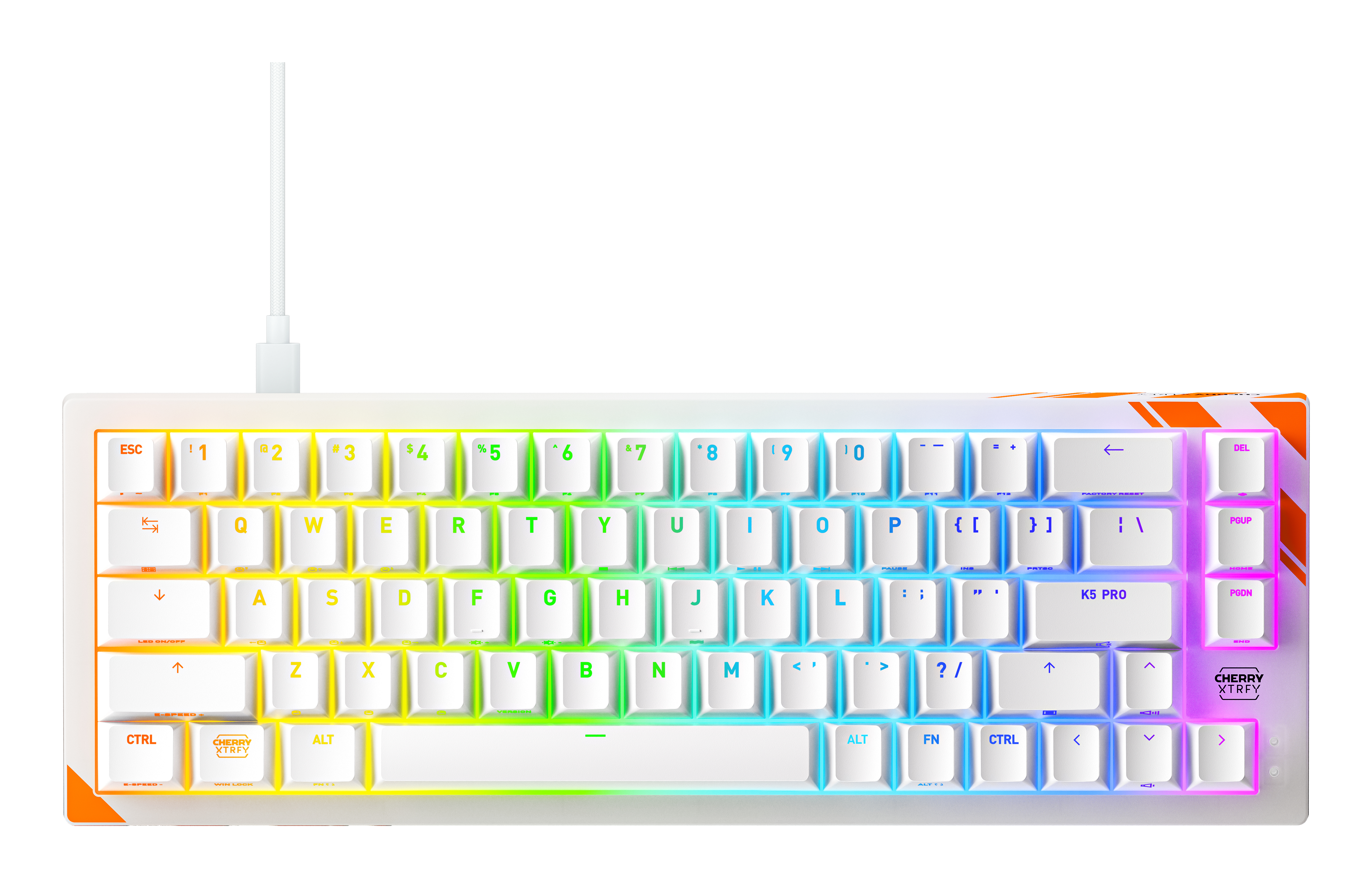 Cherry K5 PRO TMR COMPACT, Kabelgebunden, USB, Mechanischer Switch, QWERTY, RGB-LED, Orange, Weiß