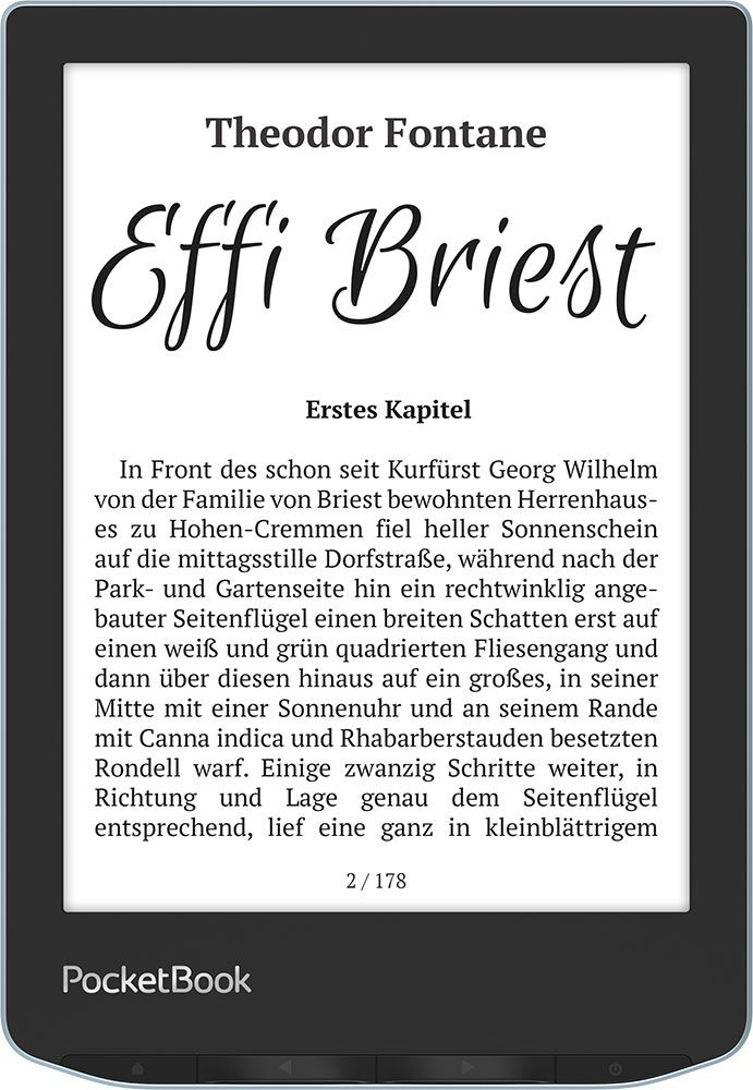 Pocketbook Verse, 15,2 cm (6"), E Ink Carta, 758 x 1024 Pixel, ACSM, AZW, AZW3, CBR, CBZ, CHM, DOC, DOCX, DjVu, EPUB, EPUB DRM, FB2, FB2.ZIP, HTM, HTML, MOBI,..., BMP, JPEG, PNG, TIFF, 8 GB