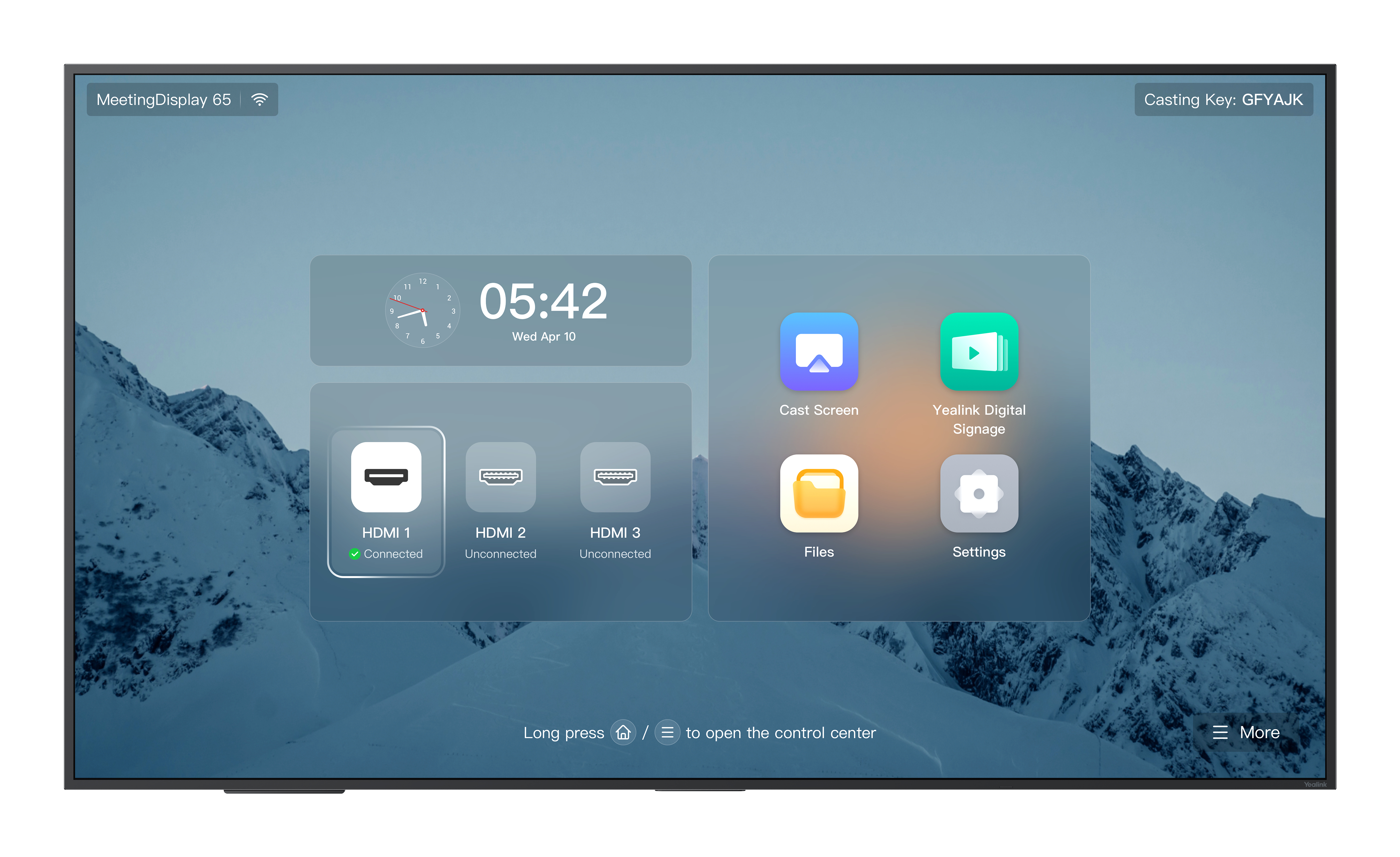 Yealink MeetingDisplay 65'', 165,1 cm (65"), IPS, 3840 x 2160 Pixel, 500 cd/m², 1200:1, 400 x 400 mm