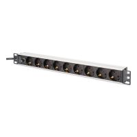 DIGITUS DN-95437, 1U, Horizontal/Vertikal, ABS Synthetik, Aluminium, Schwarz, Silber, Schwarz, 9 AC-Ausgänge