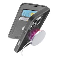 Cellularline Daily Mag - iPhone 16 Pro Buchhülle mit halbdurchsichtigem Hartdeckel, kompatibel mit dem Magsafe®-Ökosystem, Folio, Apple, iPhone 16 Pro, 16 cm (6.3"), Schwarz