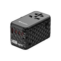 Verbatim UTA-10 - Netzteil - GaN III, Universal - 140 Watt - 10 A - Power Delivery 3.1, PD/PPS, QC 3.0, QC 4.0+, Apple Fast Charge, USB BC 1.2, Fast Charge, PD 3.0, Super Charge - 4 Ausgabeanschlussstellen (3 x USB-C, USB)