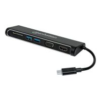Manhattan USB-C 4-Port Hub/Dock/Converter, USB-C to HDMI or VGA and 2x USB-A Ports and SD Card Reader, 5 Gbps (USB 3.2 Gen1 aka USB 3.0)