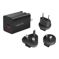 LogiLink Netzteil - GaN-Technologie - 30 Watt - 3 A - Fast Charge, PD 3.0, QC 3.0 - 2 Ausgabeanschlussstellen (USB Typ A, 24 pin USB-C)