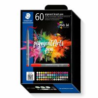 STAEDTLER Pigment Brush Pen 60er Schachtel, 60 Farben, Mehrfarbig, Pinselspitze, Rund, Recycelbarer Kunststoff, Tinte auf Wasserbasis