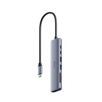 CUDY UH407, USB 3.2 Gen 1 (3.1 Gen 1) Type-C, HDMI, USB 3.2 Gen 1 (3.1 Gen 1) Type-A, USB 3.2 Gen 1 (3.1 Gen 1) Type-C, MicroSD (TransFlash), SD, 5000 Mbit/s, Grau, Silber, Acrylnitril-Butadien-Styrol (ABS), Aluminium