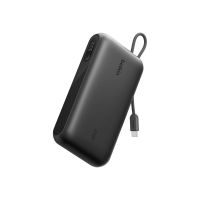 Belkin UltraCharge - Powerbank - mit integriertem Kabel und Display - 20000 mAh - 45 watt - Fast Charge - 3 Ausgabeanschlussstellen (2 x USB-C, USB)