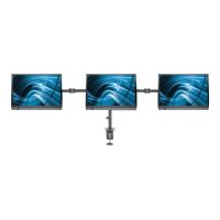 Manhattan TV & Monitor Mount, Desk, Double-Link Arms, 3 screens, Screen Sizes: 10-27", Black, Clamp Assembly, Triple Screen, VESA 75x75 to 100x100mm, Max 7kg (each)