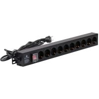 Rockstable 10-Fache Steckdosenleiste, Stromverteiler, Schwarz, 1U, 2 m, 125/250 V, 50 - 60 Hz