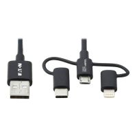 Eaton Tripp Lite Series Universal USB-A to Lightning, USB Micro-B and USB-C Sync/Charge Cable (M/3xM)