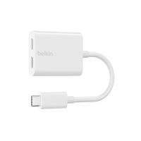 Belkin Connect Audio + Charge - USB-C zu USB-C Kopfhörer-/Ladeadapter - 24 pin USB-C männlich zu 24 pin USB-C weiblich - 14 m - weiß - USB Power Delivery (60W)