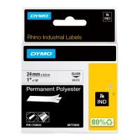 Dymo Rhino Industrie Permanente Polyesteretiketten | 24 mm x 5,5 m | Schwarz auf Weiß | selbstklebendes Schriftband | für Rhino und LabelManager Beschriftungsgerät, Schwarz auf weiss, Mehrfarbig, Polyester, -40 - 150 °C, UL 969, DYMO