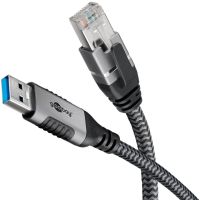 Goobay 70498, USB A, RJ-45, 2 m, Schwarz, Silber