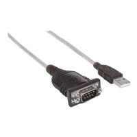 Manhattan USB-A to Serial Converter cable, 45cm, Male to Male, Serial/RS232/COM/DB9, Prolific PL-2303RA Chip, Black/Silver cable, Three Year Warranty, Polybag