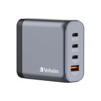 Verbatim Netzteil - GaN - 140 Watt - 5 A - PD 3.0, Power Delivery 3.1, QC 3.0, PD/PPS - 4 Ausgabeanschlussstellen (3 x USB-C, USB)