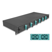 Delock Glasfaserkabelkiste - OM3, montiert - Vorderseite - Rack montierbar - SC Duplex X 6 - Schwarz - 1U - 48.3 cm (19")