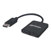 Manhattan DisplayPort 1.2 to 2-Port HDMI Splitter Hub with MST, 4K@30Hz, USB-A Powered, Video Wall Function, HDCP 2.2, Black, Three Year Warranty, Blister