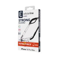 Cellularline Tetra Force Strong Guard - iPhone 16 Pro Max Ultraverstärkte, stoßdämpfende Schutzhülle mit integrierter antibakterieller Microban®-Technologie, Cover, Apple, iPhone 16 Pro Max, 17,5 cm (6.9"), Schwarz