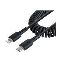 StarTech.com 1m USB C auf Lightning Kabel, spiralkabel, MFi-zertifiziert, Schnellladekabel für iPhone/iPad/iPod , schwarz, langlebiger TPE-Mantel aus Aramidfaser, USB C 2.0 Kabel (RUSB2CLT1MBC)