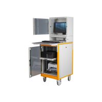 DIGITUS Mobile Workstation with Integrated Network Cabinet DN-39004 - Wagen - für Monitor / PC-Ausrüstung - verriegelbar - Stahl - Grau, RAL 7035, gelber Rahmen - Bildschirmgröße: bis zu 48,3 cm (bis zu 19")