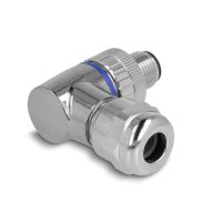 Delock M12 Steckverbinder A-kodiert 4 Pin Stecker zur Montage mit Schraubanschluss 90° gewinkelt Metall, Querverbindungsstück, 1 Stück(e), Metall, Schwarz, Silber, IP67, -25 - 85 °C