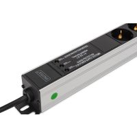 DIGITUS Steckdosenleiste mit Aluminiumprofil und Überspannungsschutz, integrierter Netzfilter, 9-fach Schutzkontaktsteckdose, 2 m Zuleitung Schutzkontaktstecker