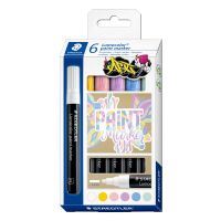 STAEDTLER Lumocolor 349 C6-1, Gemischte Farben, Mehrfarbig, 6 Farben, Tinte auf Wasserbasis, 2,4 mm, Karton, Keramik, Glas, Metall, Kunststoff, Stein, Holz