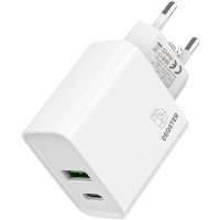 DEQSTER Double Charger USB-C, 20W PD (Schnellladefunktion), Ladegerät (Power Adapter), Drinnen, AC, 12 V, Weiß