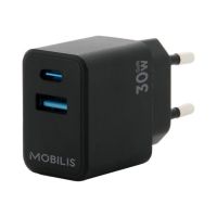 Mobilis Netzteil - schnell, GaN - 30 Watt - QC, PD/PPS - 2 Ausgabeanschlussstellen (24 pin USB-C, USB)