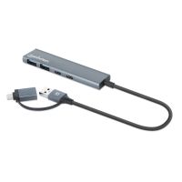 Manhattan 181075, USB 3.2 Gen 1 (3.1 Gen 1) Type-A + Type-C, USB 3.2 Gen 1 (3.1 Gen 1) Type-A, USB 3.2 Gen 1 (3.1 Gen 1) Type-C, 5000 Mbit/s, Grau, Aluminium, 0,25 m