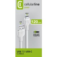 Cellularline Power Cable 120cm - USB-C, 1,2 m, USB A, USB C, USB 2.0, Männlich/Männlich, Weiß