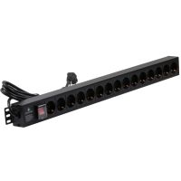 Rockstable 15-Fache Steckdosenleiste, Stromverteiler, Schwarz, 1U, 2 m, 125/250 V, 50 - 60 Hz