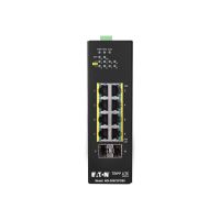 Eaton Tripp Lite series 8-Port Lite Managed Industrial Gigabit Ethernet Switch - 10/100/1000 Mbps, PoE+ 30W, 2 GbE SFP Slots, -10° to 60°C, DIN Mount - Switch - Smart - 8 x 10/100/1000 (PoE+)