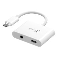 j5create JCA122 - USB-C zu Kopfhöreranschluss / Ladeadapter - 24 pin USB-C männlich zu 24 pin USB-C, 3,5-mm-Klinkenstecker weiblich - 8.2 cm - weiß - USB-Stromversorgung (100 W)