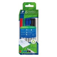 STAEDTLER Lumocolor Non-Permanent, 6 Stück(e), Schwarz, Blau, Grün, Rot, Rund, Fein, 0,6 mm, Tinte auf Wasserbasis