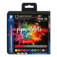STAEDTLER Pigment Arts Brush Pen Basic Colors, 12 Farben, Mehrfarbig, Rund, Kunststoff, Polypropylen (PP), Tinte auf Wasserbasis, Erwachsene & Kinder