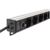 DIGITUS Steckdosenleiste mit Aluminiumprofil und Vorsicherung, 9-fach Schutzkontaktsteckdose, 2 m Zuleitung IEC C14 Stecker