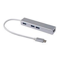 Equip USB-C auf 3-Port-USB-Hub mit Gigabit adapter, USB 3.2 Gen 1 (3.1 Gen 1) Type-C, Silber, USB 3.2 Gen 1 (3.1 Gen 1) Type-A, WLAN, Aluminium, 22 mm, 15 mm