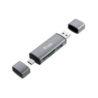 Equip Kartenleser mit USB 3.0-Hub, OTG, MicroSD (TransFlash), MicroSDHC, SD, SDHC, Grau, CE & RoHS, USB 3.2 Gen 1 (3.1 Gen 1) Type-A/Type-C, 202 mm, 12 mm