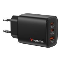 Verbatim Essentials - Netzteil - GaN - 65 Watt - 3 A - Power Delivery 3.0 + PPS, QC 3.0 - 3 Ausgabeanschlussstellen (USB-C, USB)