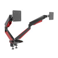 Rockstable RS-MM009 Gaming Halterung für 2 Monitore, Klemme /Bolzen, 16 kg, 38,1 cm (15 Zoll), 81,3 cm (32 Zoll), 100 x 100 mm, Schwarz, Rot