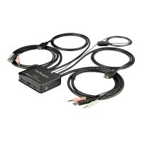 StarTech.com 2 Port HDMI KVM Switch, 4K 60Hz, Compact Dual Port UHD/Ultra HD USB Desktop KVM Switch with Integrated 4ft Cables & Audio, Bus Powered & Remote Switching, MacBook ThinkPad - 4K KVM Switch w/ Audio (SV211HDUA4K)