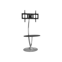 Techly Floor Support with Round Base and Shelf - Aufstellung für LCD-Display - Glas, Chrom - Schwarz, Silber - Bildschirmgröße: 81.3-177.8 cm (32"-70")
