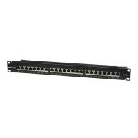 Intellinet 24-Port Cat6 Patchpanel, geschirmt, 24 Ports, FTP, 1 HE, Klemmleisten mit 90 Grad abgewinkelten Kabeleinführungen, schwarz - Patch Panel - CAT 6 - FTP - RJ-45 X 24 - Schwarz - 1U - 48.3 cm (19")