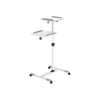 Manhattan Mobile Cart for Projectors and Laptops, Two Trays for Devices up to 10kg, Trays Tilt and Swivel, Height Adjustable, Grey/White, Lifetime Warranty
