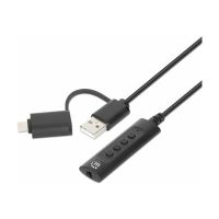 Manhattan USB-C & USB-A to 3.5 mm Stereo Audio Aux Adapter Cable, 2-in-1, Male to Female, Cable 1m, Supports a Headset's Mic and Audio Function, CTIA Standard, Volume and Mute Control, Black