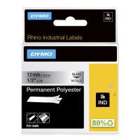 Dymo Rhino Industrie Permanente Polyesteretiketten | 12 mm x 5,5 m | Schwarz auf Metallic | selbstklebendes Schriftband | für Rhino und LabelManager Beschriftungsgerät, Schwarz auf Metallic, Mehrfarbig, Polyester, -40 - 150 °C, UL 969, DYMO