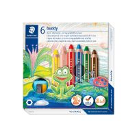 STAEDTLER buddy 3 in 1 - Wasserfarbstift - Wachs - für Glas, Pappe - Rot, Blau, Grün, Gelb, Van Dyke Brown, hautfarben (Packung mit 6)