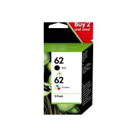 HP 62 - 2er-Pack - pigmentiertes Schwarz, Farbe (Cyan, Magenta, Gelb)